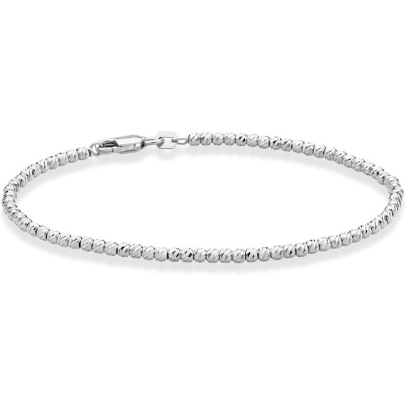 Jewelry - 925 Sterling Silver, 18K Yellow Gold Plated Diamond-Cut 2.5mm Bead Ball Chain Br